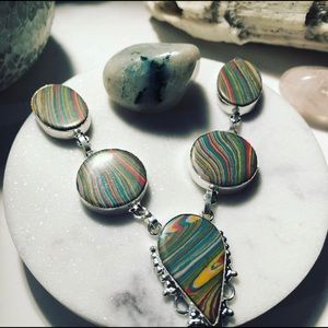 Green Rainbow Calsilica 925 Silver Necklace